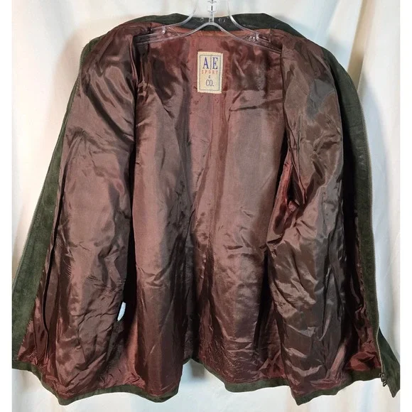 AE Sport Co‎ Vintage 80's Men's Suede Zip Up Jacket Olive Green Casual Outerwear